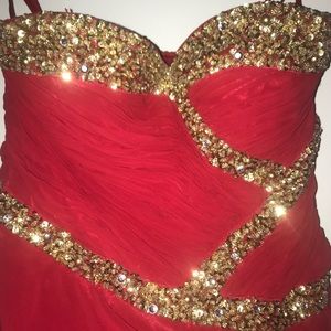 Red Strapless Formal Gown